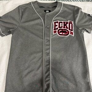 Ecko Unlimited Gray Baseball Button Up Jersey Shirt Size S”